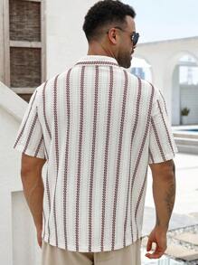 Manfinity Homme Plus Size Men's Casual Striped Short Sleeve Shirt, Summer - Multicolor - View 6