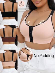 SHEIN Set de 3 piezas de sujetador deportivo con cierre delantero y bloques de color, mallas, top corto para yoga para mujer talla grande, resistente a los saltos, ropa de gimnasio, fitness y carrera - Multicolor - Ver 3