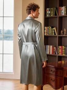 性感肌肉绅士男士复古长袍，秋季 - 灰色 - 查看 2