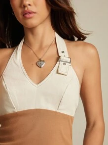 WESTFADE Top de cuello de halter con mezcla de medios occidentales de algodón twill y punto de canalé, hebilla de vaquera, para vacaciones de verano en la playa, estilo vaquero, rodeo, 4 de julio