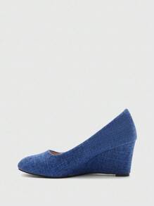 CUCCOO BIZCHIC 女士黑色经典简约风格厚底坡跟鞋 - 藍色 - 查看 8