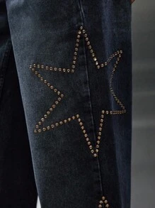 SHEIN Cottnline Low Waist Diamond Detailed Straight Jean - Black - View 4