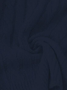 GlowEve CURVE 大码女式休闲时尚修身圆领长袖麻花针织套头衫，秋冬 - 藏蓝色 - 查看 4