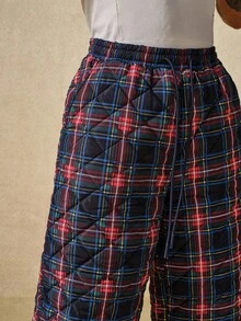 ROMWE MEN Street Life Men's Fashion Quilted Plaid Pants, Winter, For Fall