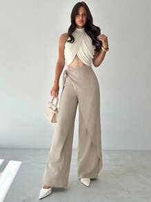 Firerie Quần ống rộng dáng suông thanh lịch dành cho nữ, kiểu dáng đa năng, màu mơ. - màu xanh lá - Xem 9