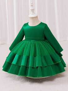 Glamorique Kids 女婴蝴蝶结装饰派对连衣裙，适合婚礼、派对、新年、春秋冬 - 綠色 - 查看 4