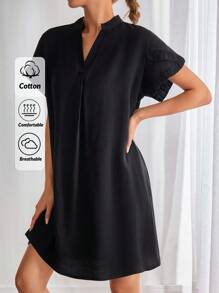 SHEIN PETITE Vestido casual de verano con escote en pico y unicolor