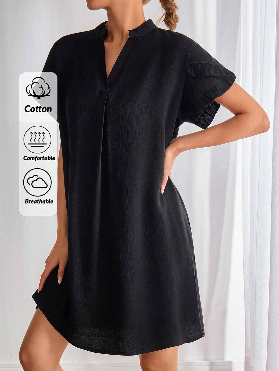 SHEIN PETITE Vestido casual de verano con escote en pico y unicolor