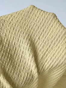 FavEase Textured Fabric Draped Neck Loose Wide Leg Pants Set - Yellow - View 7