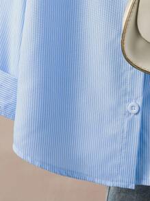 Elladie kids 1 件女童翻领长袖纽扣条纹衬衫，正面绣有图案，秋季休闲上衣