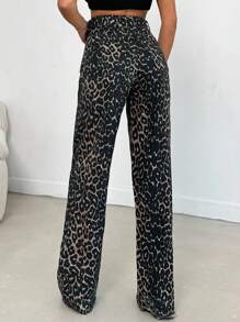 EURMUSE 100% Cotton MID RISE WIDEEG CUT LEOPARD TALL JEAN - Multicolor - View 2