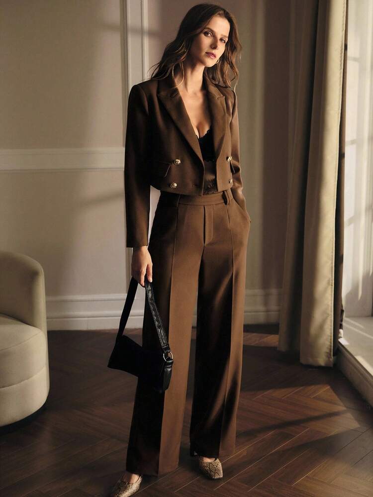 DOUBLE BREASTED PLACKET CROP BLAZER , FALL WINTER