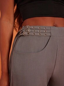 NYA SZN Pantaloni con vita alta, gamba dritta, con tasche e fibbia, adatti per l'ufficio, il lavoro, il casual quotidiano, la chiesa, lo stile grunge, Ibiza e le vacanze per le donne - Grigio - Visualizzare 6