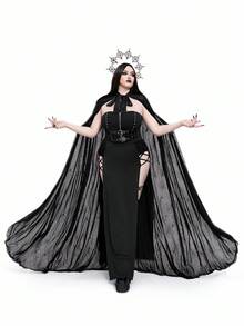 Flirla 大码网眼花卉蕾丝装饰钻石圆点朋克哥特夹克 - 黑色 - 查看 3