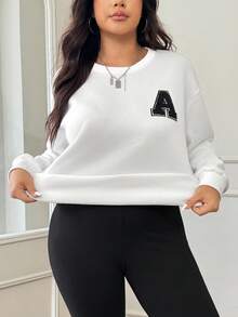 SHEIN EZwear Conjunto de 2 Peças Top Casual Solta de Manga Longa e Calça Skinny Plus Size - Preto e Branco - Visão 6