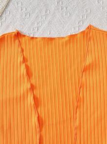 Set de vestido y cárdigan con estampado floral y volantes para niñas preadolescentes, 2 piezas - Naranja - Ver 6