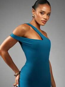 MISSGUIDED Asymmetric One Shoulder Mini Dress Bodycon Form Fitting Party Club Night Out Holiday Vacation Summer Spring Fashion Statement Dress Evening Special Occasion - Blue - View 4