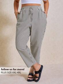 Elaquor Quần sọc đen trắng tối giản thường ngày cỡ lớn, phù hợp với mọi mùa - Đen và trắng - Xem 1