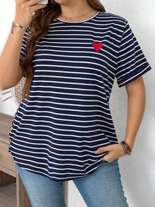 SHEIN LUNE Women Plus Size Long Sleeve Casual Embroidery Heart Tee Summer Spring Clothes