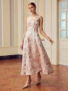 ZEYLAH Váy không tay họa tiết hoa jacquard dành cho nữ, thanh lịch - Blush Crush - Xem 1