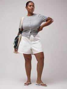 MUSERA 加大码水洗牛仔短裤，街头风、度假风、性感风、可爱风，夏季必备 - 白色 - 查看 5