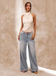 SHEIN BAE Apricot Color Backless Draped Neck Women Tank Top, Sexy & Elegant Summer Tank Top - Apricot - View 4