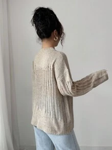 Selianne 女士轻薄镂空透视毛衣，适合秋季穿着，优雅时尚，休闲通勤、商务办公、日常休闲百搭，展现气质，都市教师职业装。 - 卡其色 - 查看 3