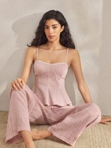 Ocili Women's Solid Color Camisole Sleepwear Top - Pink - View 5
