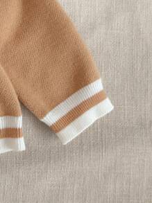 Young Boy PrepCrw Letter Print Crew Neck Long Sleeve Sweater Boys Brown Sweater Preppy For Fall Autumn Winter, Casual Varsity Sweaters - Multicolor - View 7