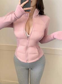 DAZY Áo khoác nữ dáng ôm, cổ đứng, tay áo nối liền, đệm, thu/đông, quần áo mùa đông cho nữ, áo khoác mùa đông cho nữ - Hồng - Xem 4