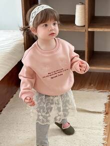 DAZY Toddler Girls' Round Neck Korean Style English Embroidery Casual Long Sleeve Sweatshirt - Pink - View 6