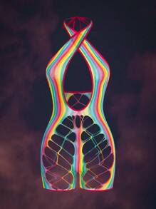 SHEIN 1pc Women's Sexy Striped Criss-Cross Halter Romper, Going Out - Multicolor - View 6