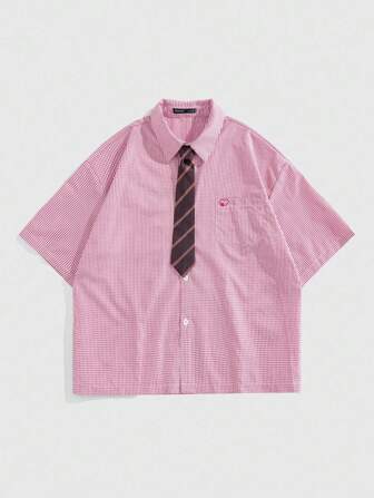 Street Life Men's Striped Short Sleeve Drop Shoulder Single-Breasted Casual Summer Versatile Shirt