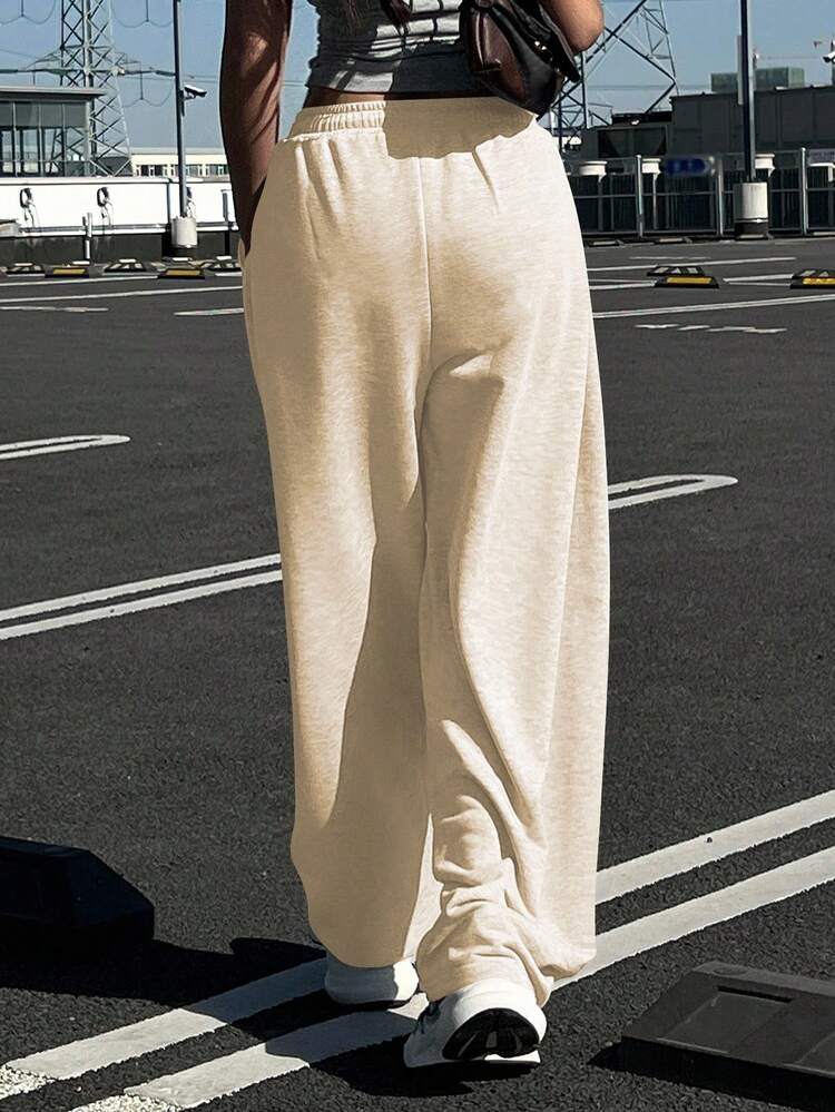 Women's Solid Color Loose Pleated Sweatpants, Casual Sports Pants, Thermal Lined, Thick For Autumn/Winter