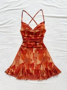 Soleia Váy quai chéo họa tiết ngẫu nhiên thông thường dành cho nữ, cỡ chữ - màu nâu - Xem 3