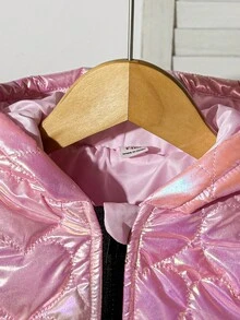 SHEIN Baby Girl Fashionable & Versatile Heart Hooded Jacket, Winter Fall - Pink - View 4