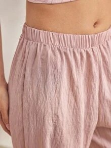 Ocili 女士弹力腰带条纹睡裤，秋冬季 - 粉色 - 查看 5