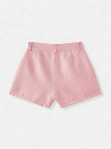 lacRébo Shorts de tweed rosa con pinzas delanteras, shorts de negocios casuales para salir, primavera verano - Rosa - Ver 10