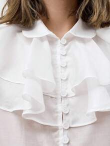 Maija Blusa elegante de mujer con volantes y mangas acampanadas, estilo bohemio de unicolor - Blanco - Ver 4