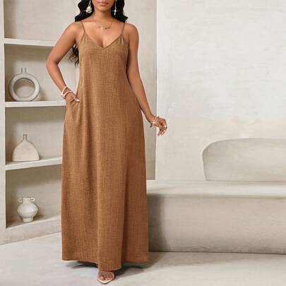 2025 New Brown Dress Lady Boho Backless Women Ladies Baggy Maxi Dress Women Dresses Loose Strapless Birthday&Event Dresses /Holiday Dresses Vacation O