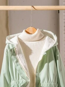 Sparklyn Tween Girl 薄荷绿色连帽白色保暖内衬腰部褶皱 2 口袋加厚外套 - 薄荷綠 - 查看 3