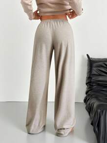 Muchica 卡其色条纹印花松紧腰休闲宽松阔腿裤 - 摩卡棕 - 查看 2