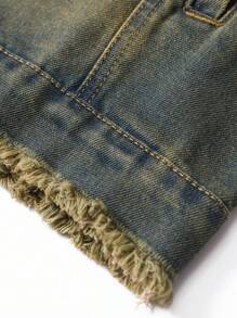 Chillumni Men's Casual Washed Distressed Sleeveless Denim Jacket Minimalist Vintage Washed Blue OVERSIZE For Street - Bronze - View 8