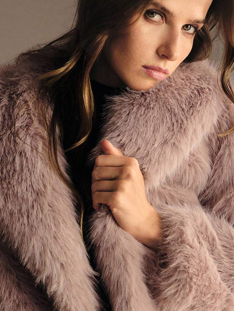 WATERFALL BELTED FAUX FUR COAT