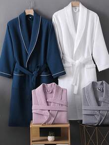 SHEIN 1件华夫格纯棉浴袍 成人男女纯棉浴袍 春夏浴袍 民宿酒店SPA浴袍 吸水速干 宽松多色 浴室用品 家居用品 - 彩色 - 查看 2