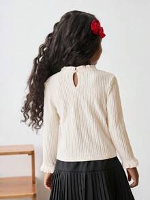 Maija Kids Maija Kids 少女秋冬基礎百搭時尚紋理布料蝴蝶結刺繡裝飾 - 杏色 - 查看 2