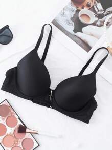 SHEIN Smooth Seamless Simple Underwire Lightly Padded Supportive Basic Bra - Black - View 8