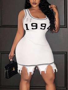 Slaydiva Novo Lançamento 2025 Vestido de Tricô Corpete Preto e Branco Minimalista Sexy/Streetwear/Casual, Elástico, Desgastado, Franzido na Cintura, Sem Mangas, Plus Size para Mulheres