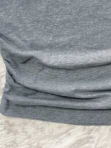 Attitoon 女士休闲腰部褶皱露肩修身短袖 T 恤，适合夏季，34% 棉，复古，复古汽车印花 - 淺灰色 - 查看 5