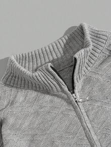 EURMUSE Men Rib Knit Button Front FW Fashion Regular Knitwear Cardigan - Grey - View 4